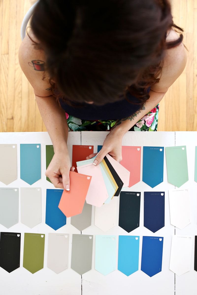 Blogger Elsie Larson selects paint sample cards for her color story