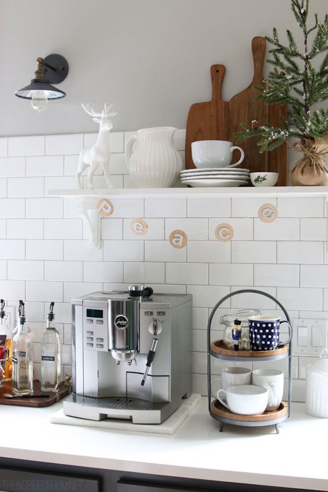 Kitchen island + coffee station.