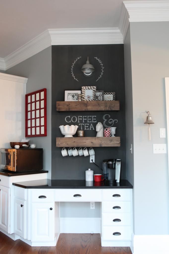 Built-in kitchen desk transformed into a coffee station