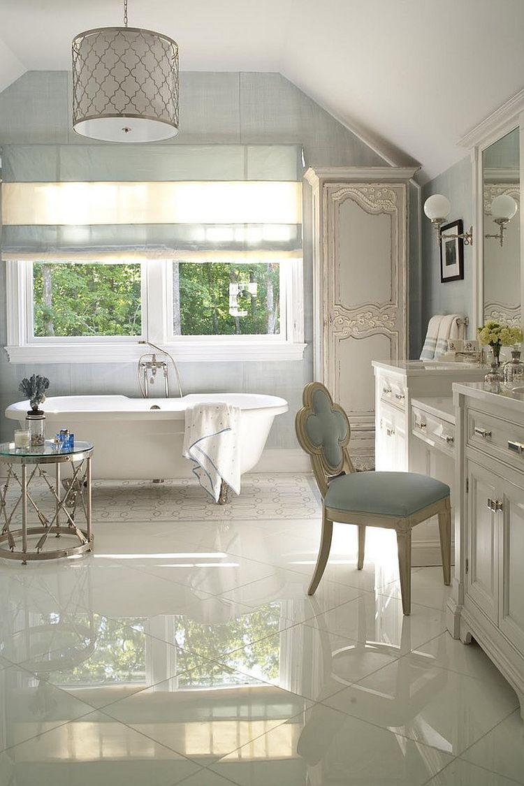 Classic side table accentuates the traditional appeal of the bathroom [Design: Susanne Kelley Design]