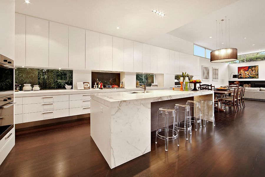 Contemporary kitchen in white with smart lighting