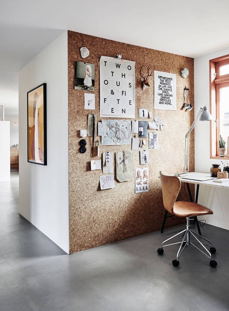 Cork board wall in an office area