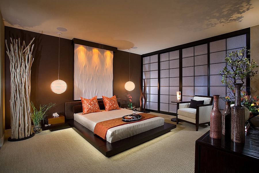 Dramatic master bedroom inspired by beach sunset theme