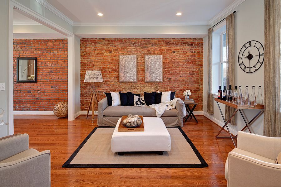 Eclectic Living Room With Masterful Use Of The Brick Accent Wall 