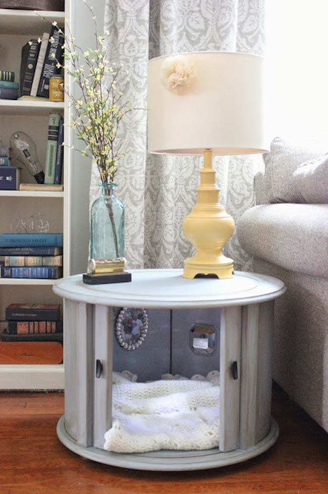 side table with cat bed