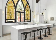 Fabulous-modern-kitchen-in-gray-white-and-black-with-beautiful-stained-glass-church-windows-217x155