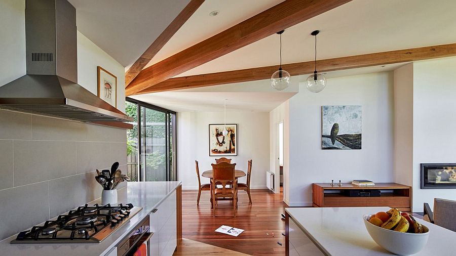 Fabulous use of timber beams inside a modern extension