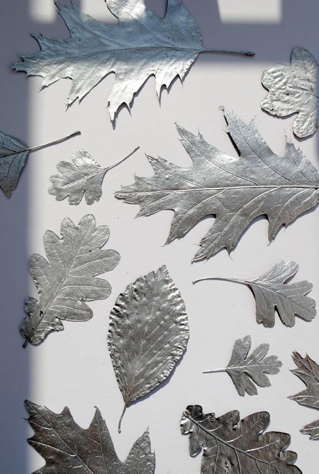 Fall leaves painted in silver