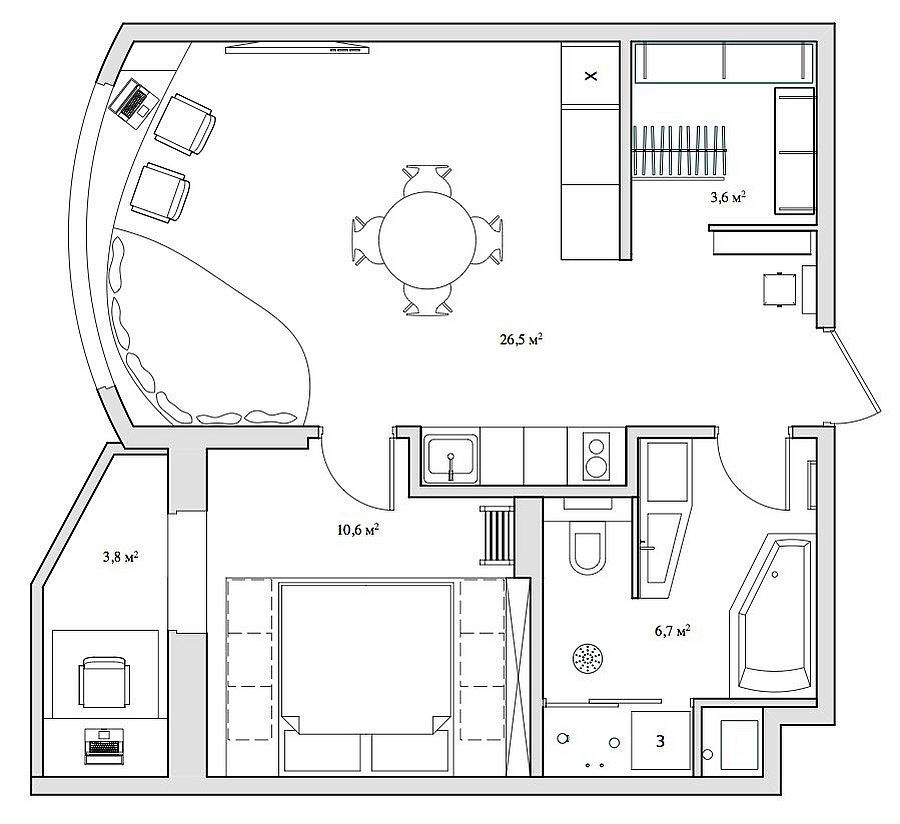 Floor plan of the small Russian apartment