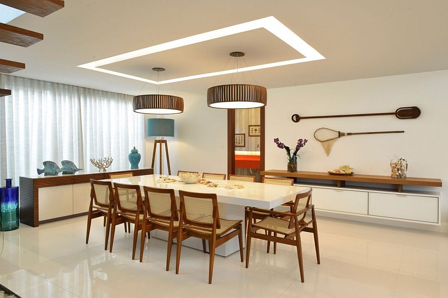 Formal dining room with pops of blue