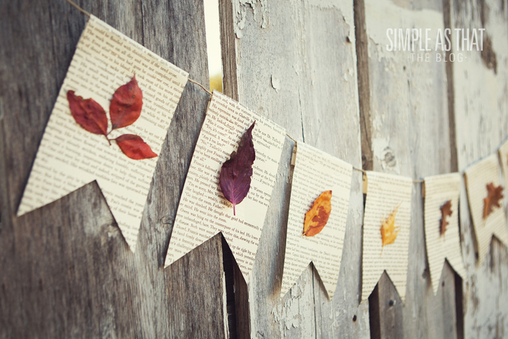 Garland made from paper and pressed leaves