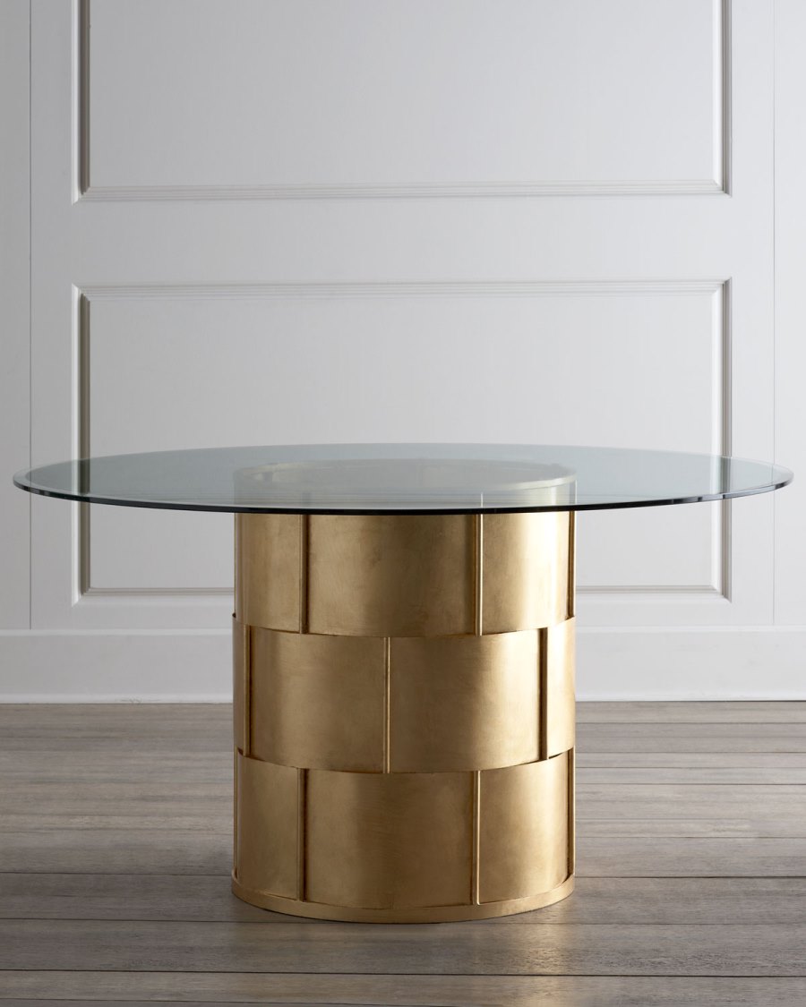 Glam metal and glass dining table from Horchow