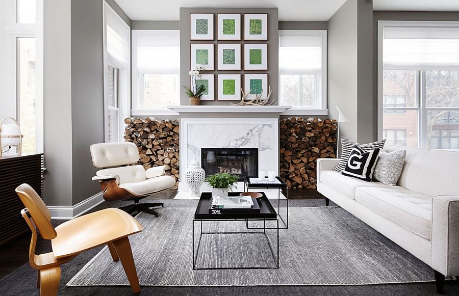 Gorgeous living room of Chicago Townhouse clad in neutral hues