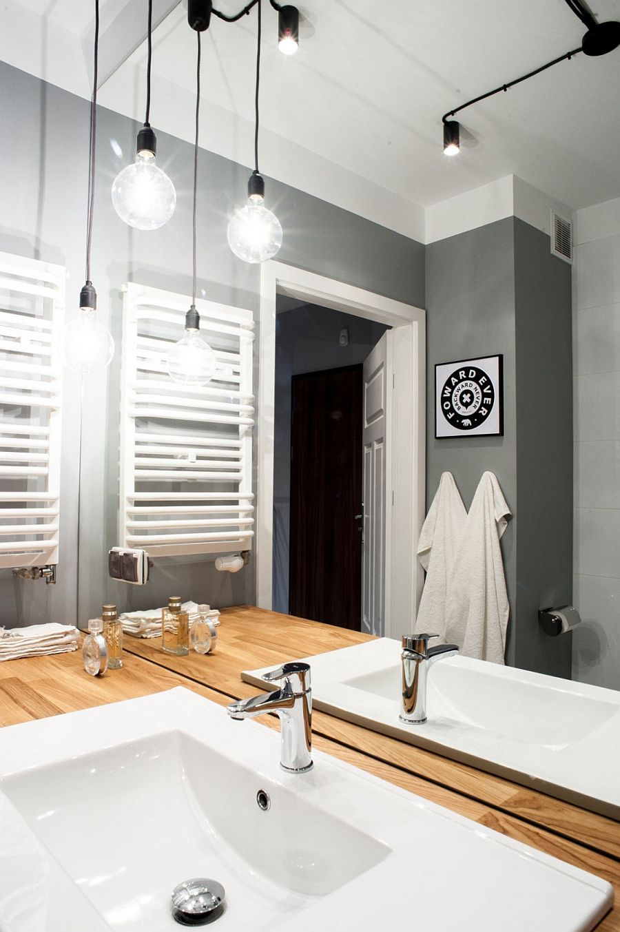 Gray and white create a fabulous bathroom full of personality