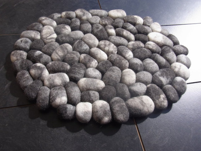 Felt stone rug / bath mat in gray by FlussDesign