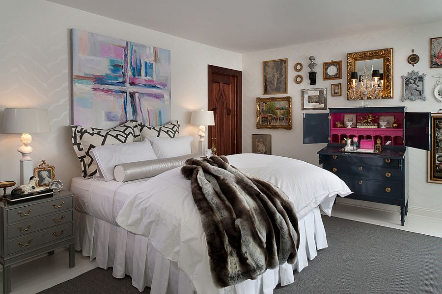 Gray makes a dashing presence in the elegant bedroom [Design: Donna Benedetto Designs]