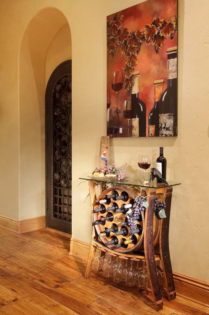 Hall table with wine rack made with an old barrel