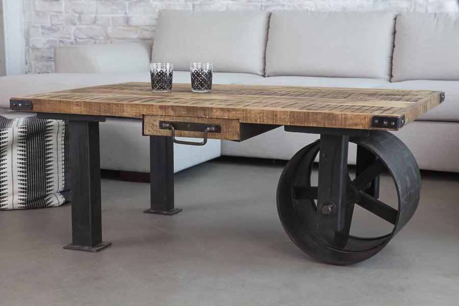 Industrial coffee table with wheel from BARAK 7