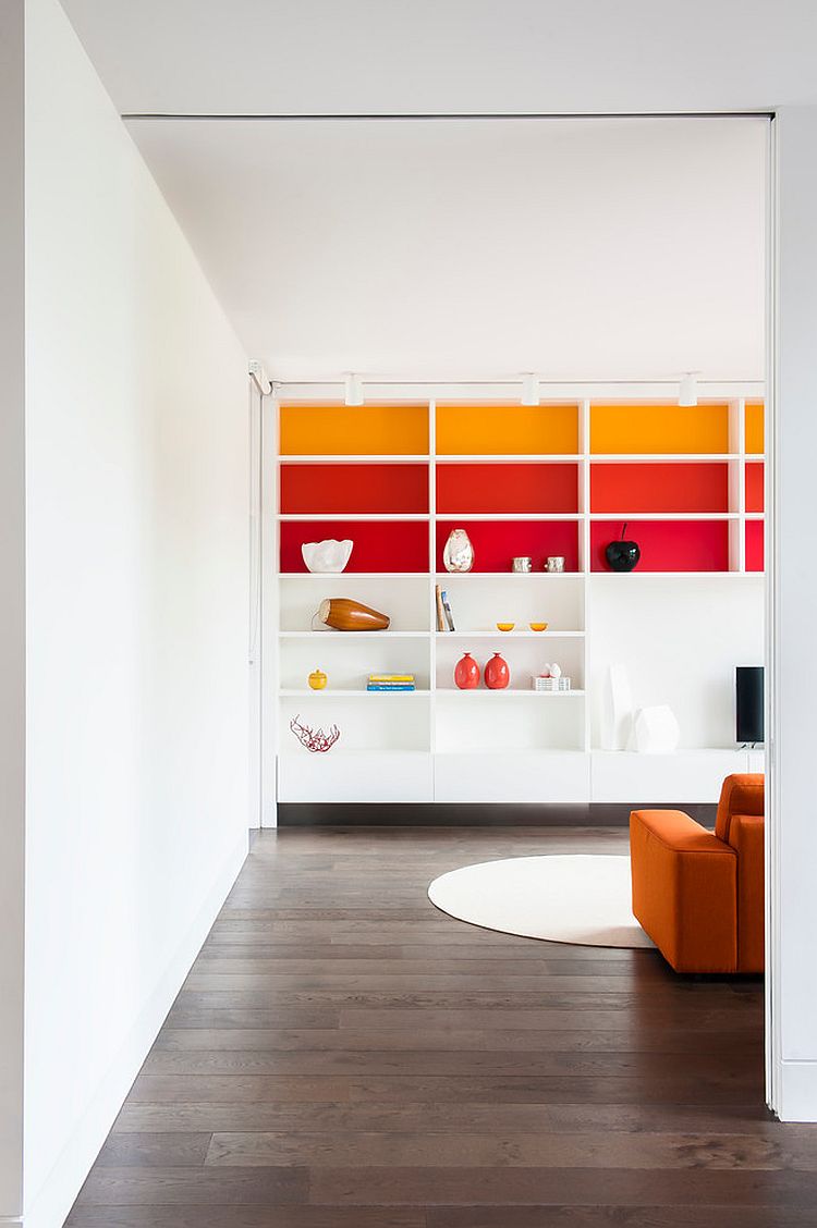 Kids' playroom and family zone with colorful shelves