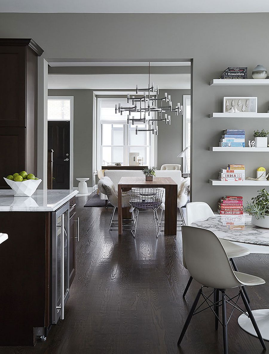 Kitchen, dining room and living room flow into one another beautifully