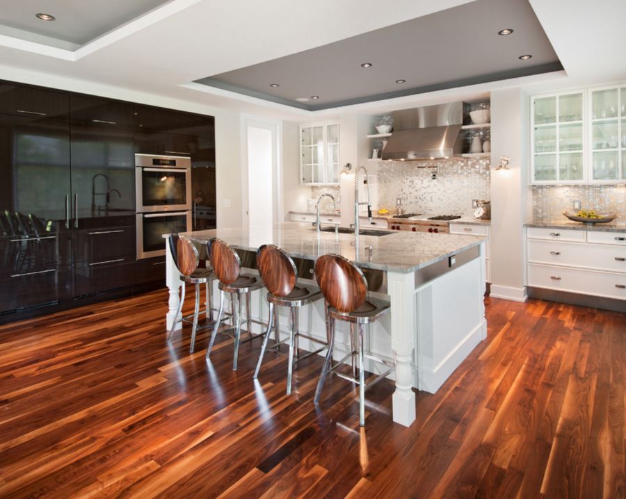 Kitchen with a painted recessed ceiling