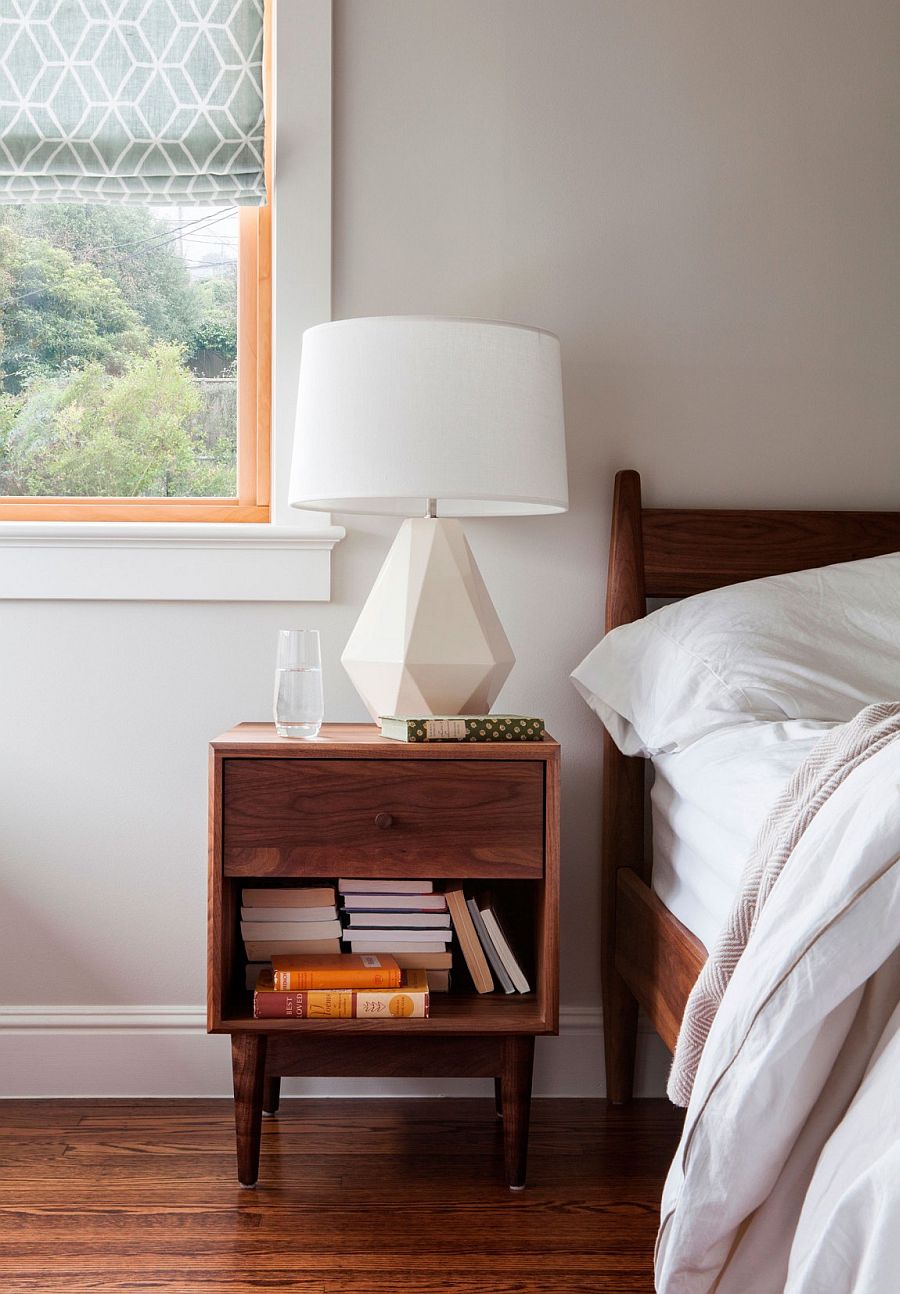 Large bedside lamp brings geometric style to the contemporary bedroom