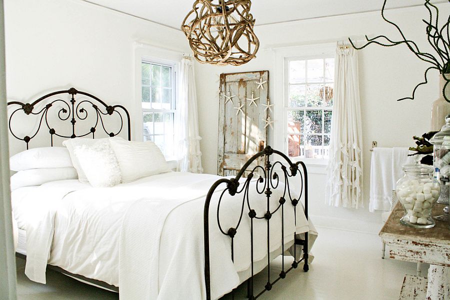 Light and airy bedroom in white with shabby chic and coastal touches [Photography: Mina Brinkey]