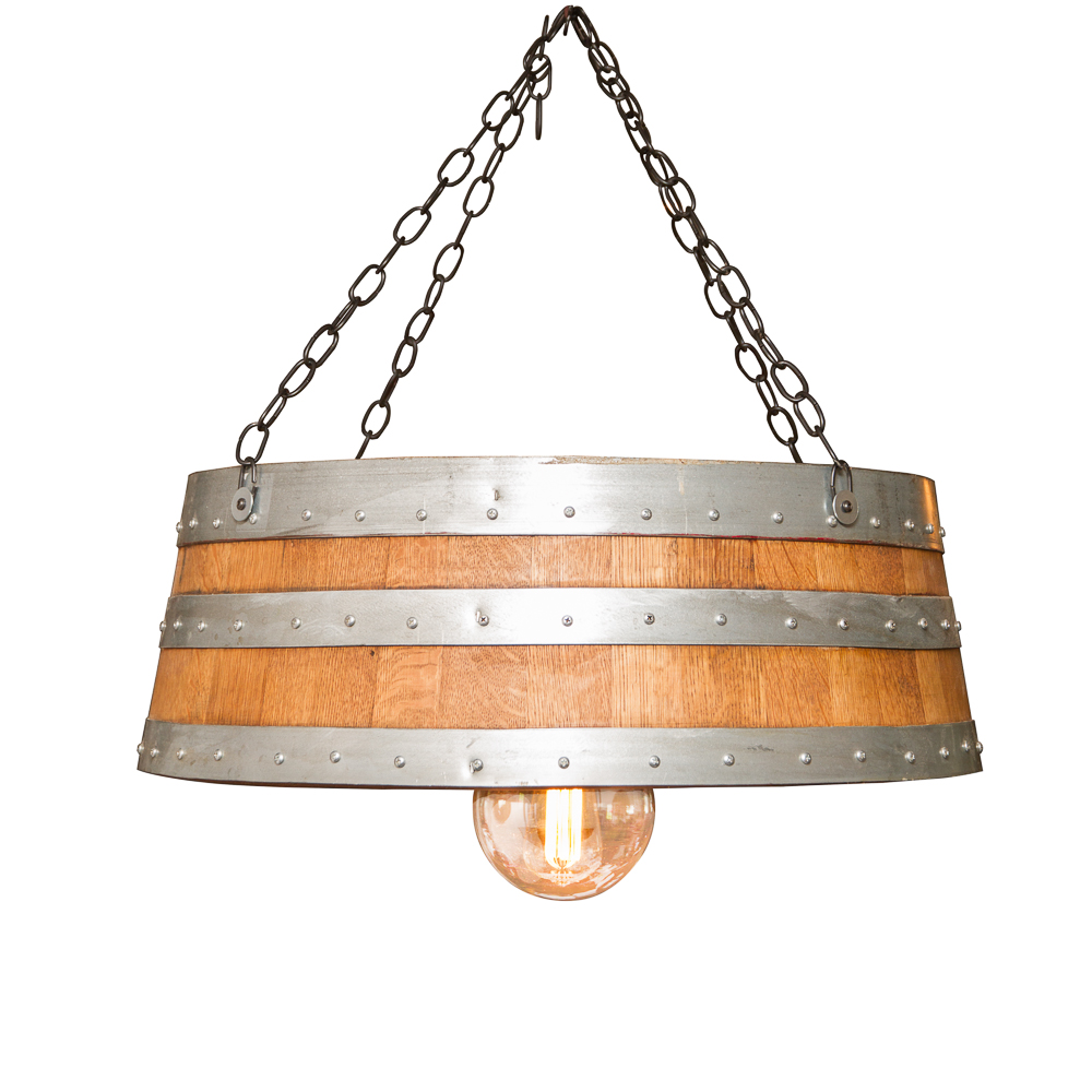 Light fixture made from the top of a barrel