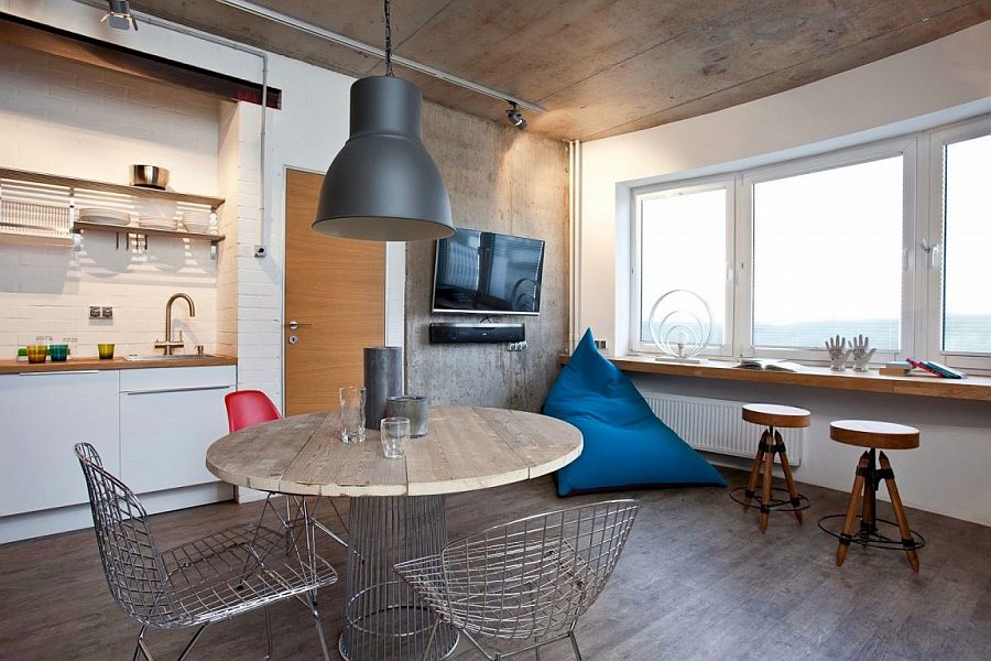 Small Modern Industrial Apartment Draped In Metal, Wood And Brick