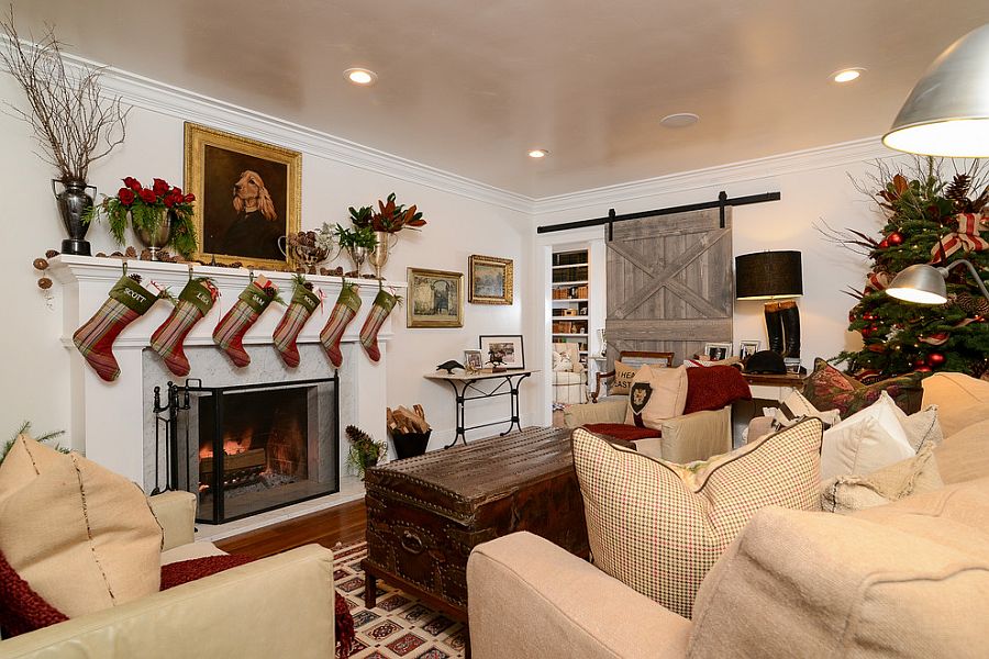 Living room dressed up for the holiday season! [Design: Kerrie L. Kelly]