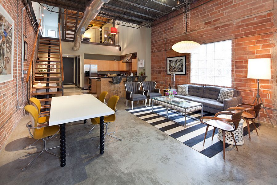 Midcentury decor makes its presence felt in the industrial home [Design: Laura U]