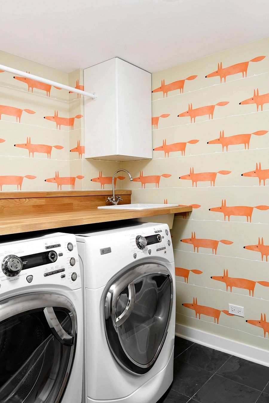 Mr. Fox wallpaper in the laundry