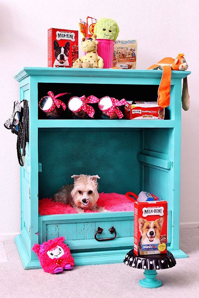 dog bed in cabinet