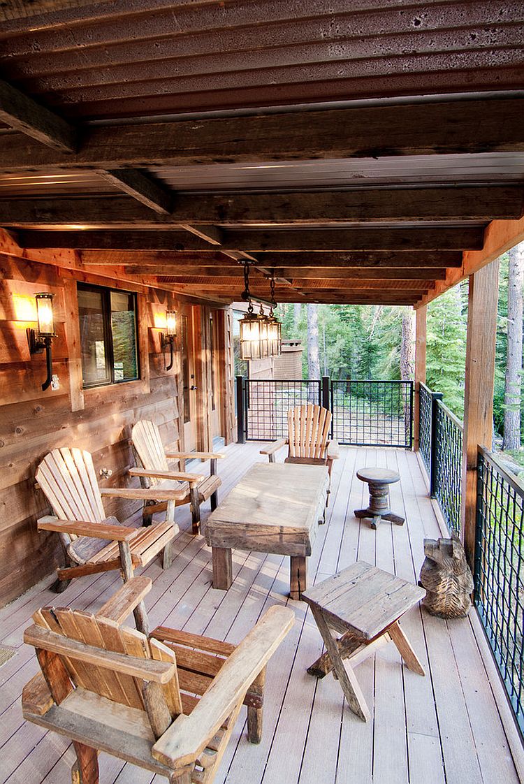 Outdoor table and chairs seem like a natural extension of the woodsy deck! [Design: High Camp Home]