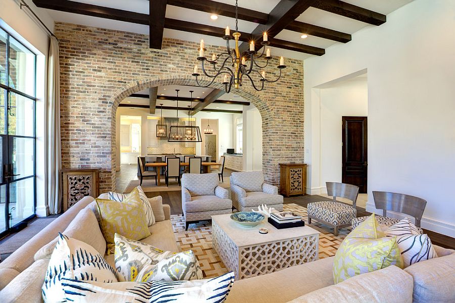 Reclaimed old Chicago brick is perfect for the Mediterranean style interior [Design: Phillip Jennings Custom Homes]