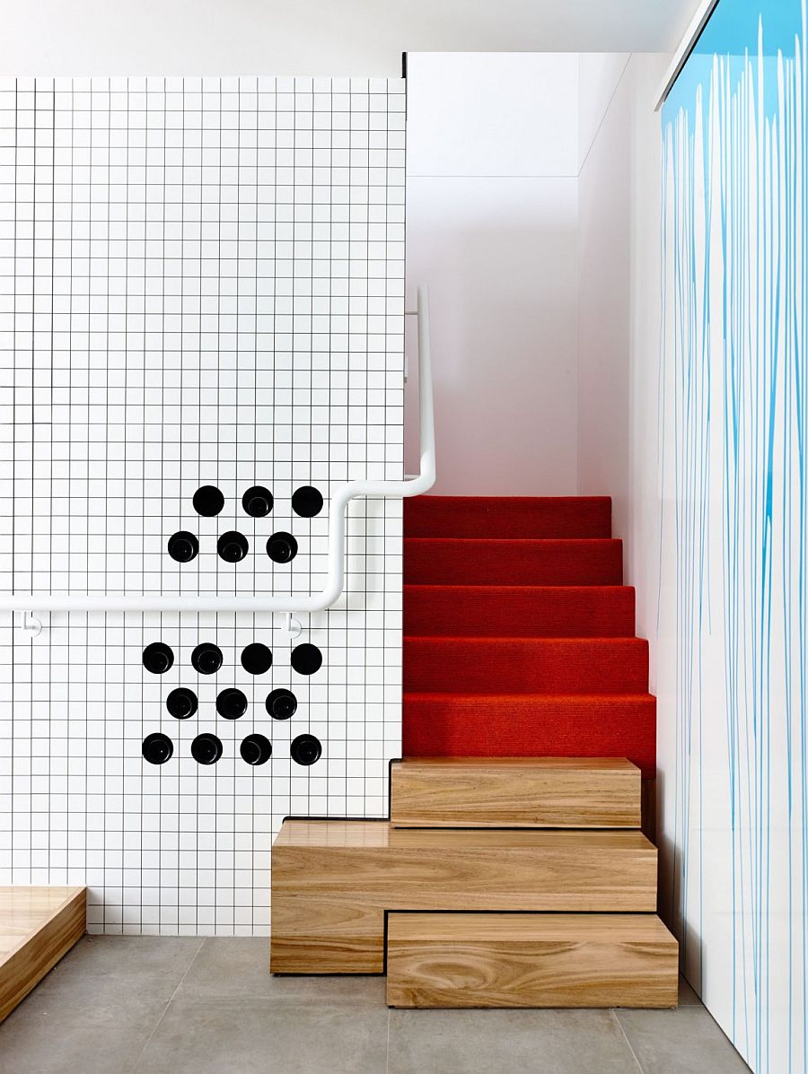 Red turns the small staircase into a striking addition