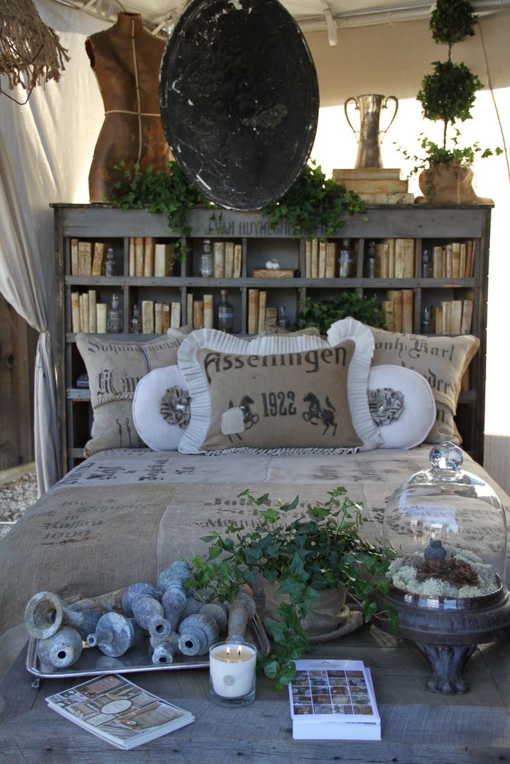 Rustic bookshelf that matches bedding