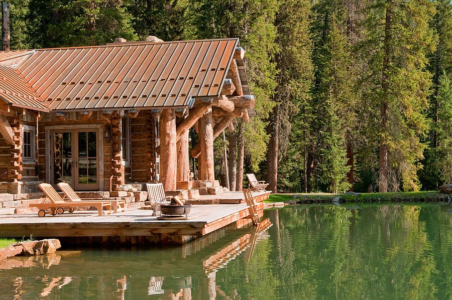 Rustic deck of the Headwaters Camp Cabin in Montana [Design: Dan Joseph Architects]