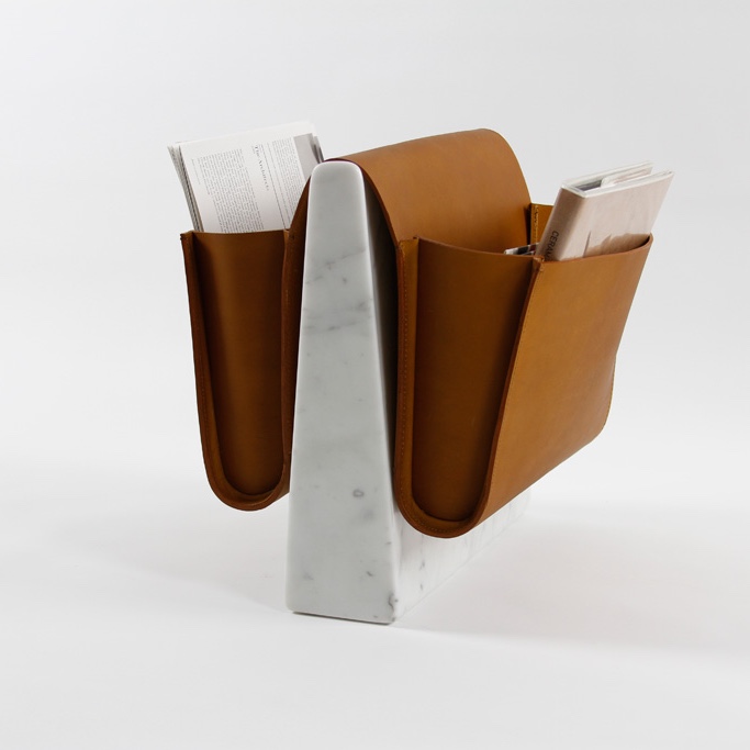 Saddle magazine rack with marble base