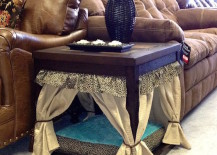 Side-table-transformed-into-a-pet-bed-with-miniature-curtains-217x155