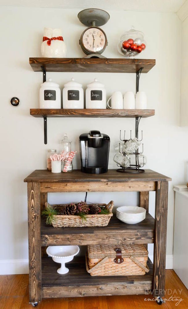 Small coffee station decorated for the holidays