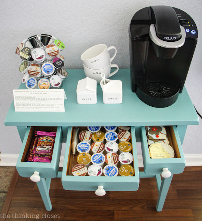 Small coffee station with storage for K-cups