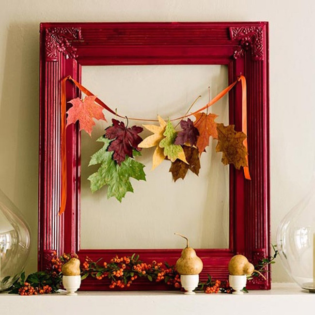 Small garland of leaves with a beautiful red frame