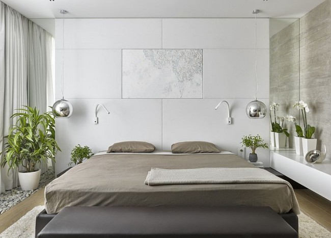 Soft White Leather Headboard Wall Bedside Pendants And Greenery Fashion A Rejuvenating Bedroom 650x467 