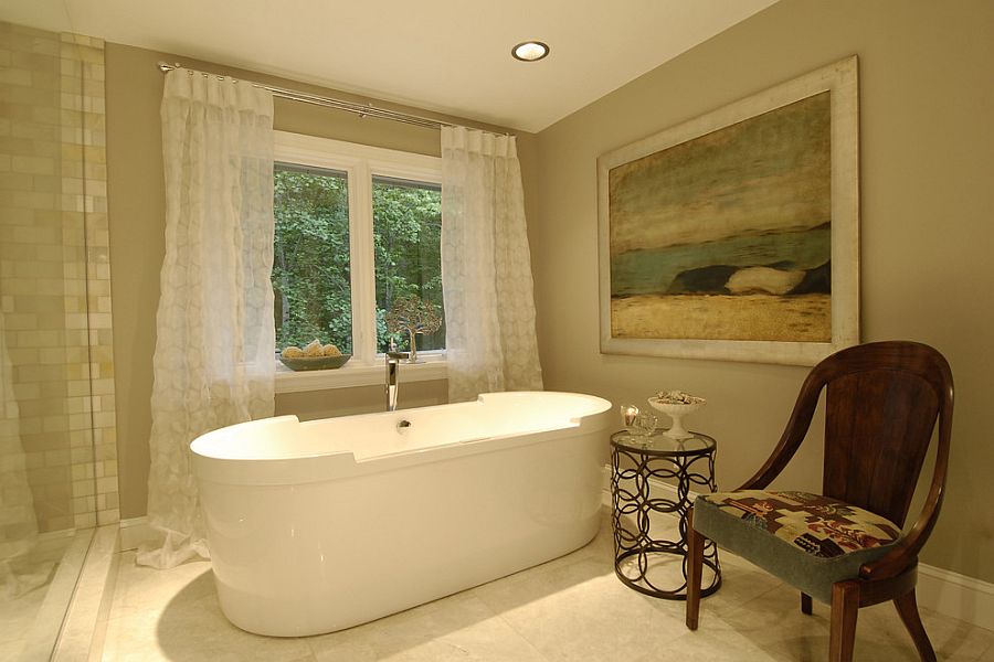 Spa master bathroom with a cozy ambiance [Design: Steiner Design Interiors]