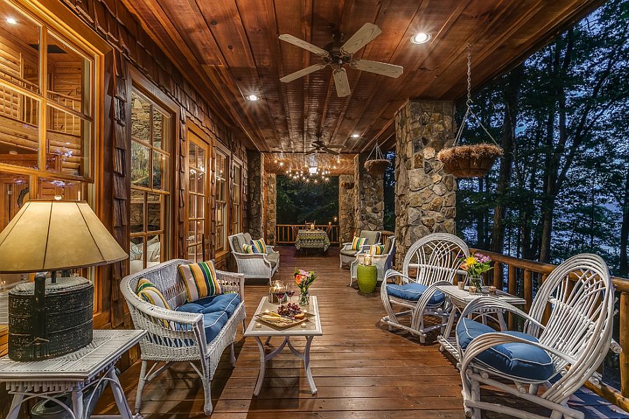 Stone columns and recessed lighting for the traditional, rustic deck [From: North Georgia Virtual Home Tours]