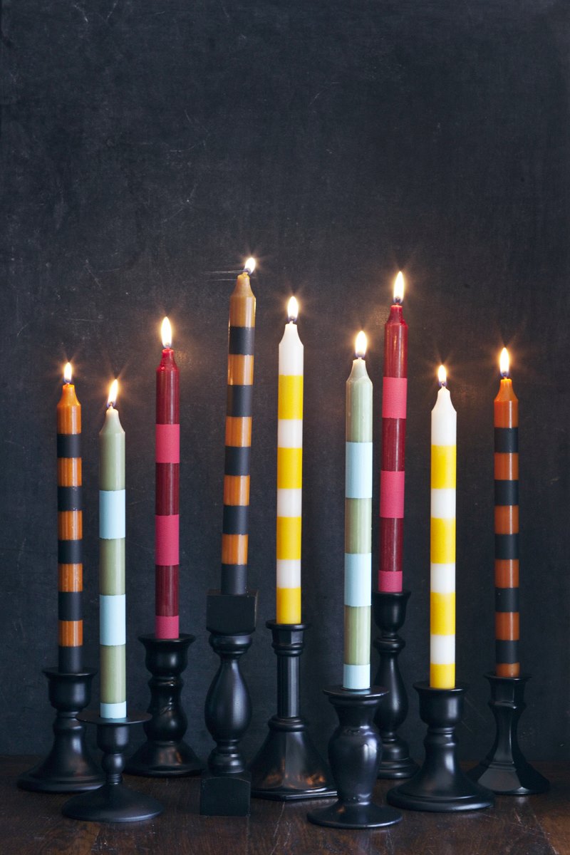 Striped candlesticks from A Beautiful Mess