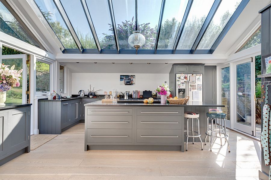 Stunning glass roof steals the show in this awesome contemporary kitchen [From: Colin Cadle Photography]