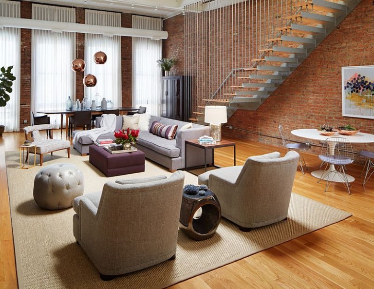 Illustration of Exposed Brick Accent Wall Modern Living