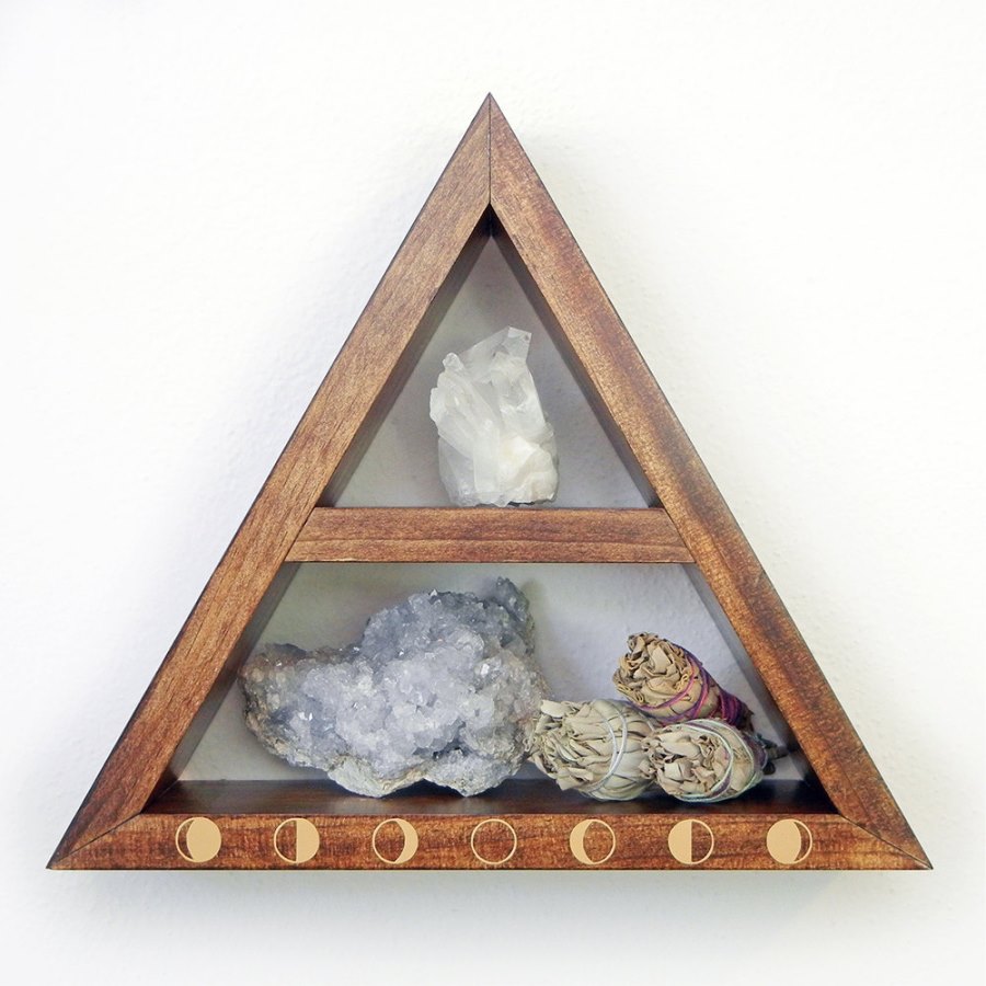 Triangular moon phase shelf from Etsy shop Fjallrav Paper Co.